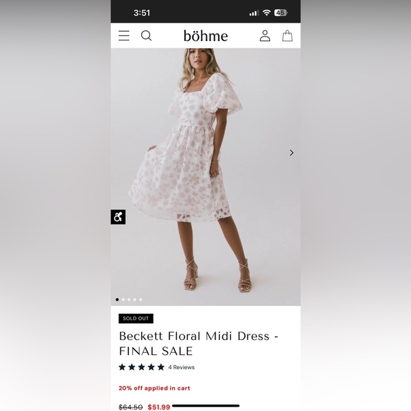 bohme Dresses & Skirts - Bohme Floral Pink Midi Dress